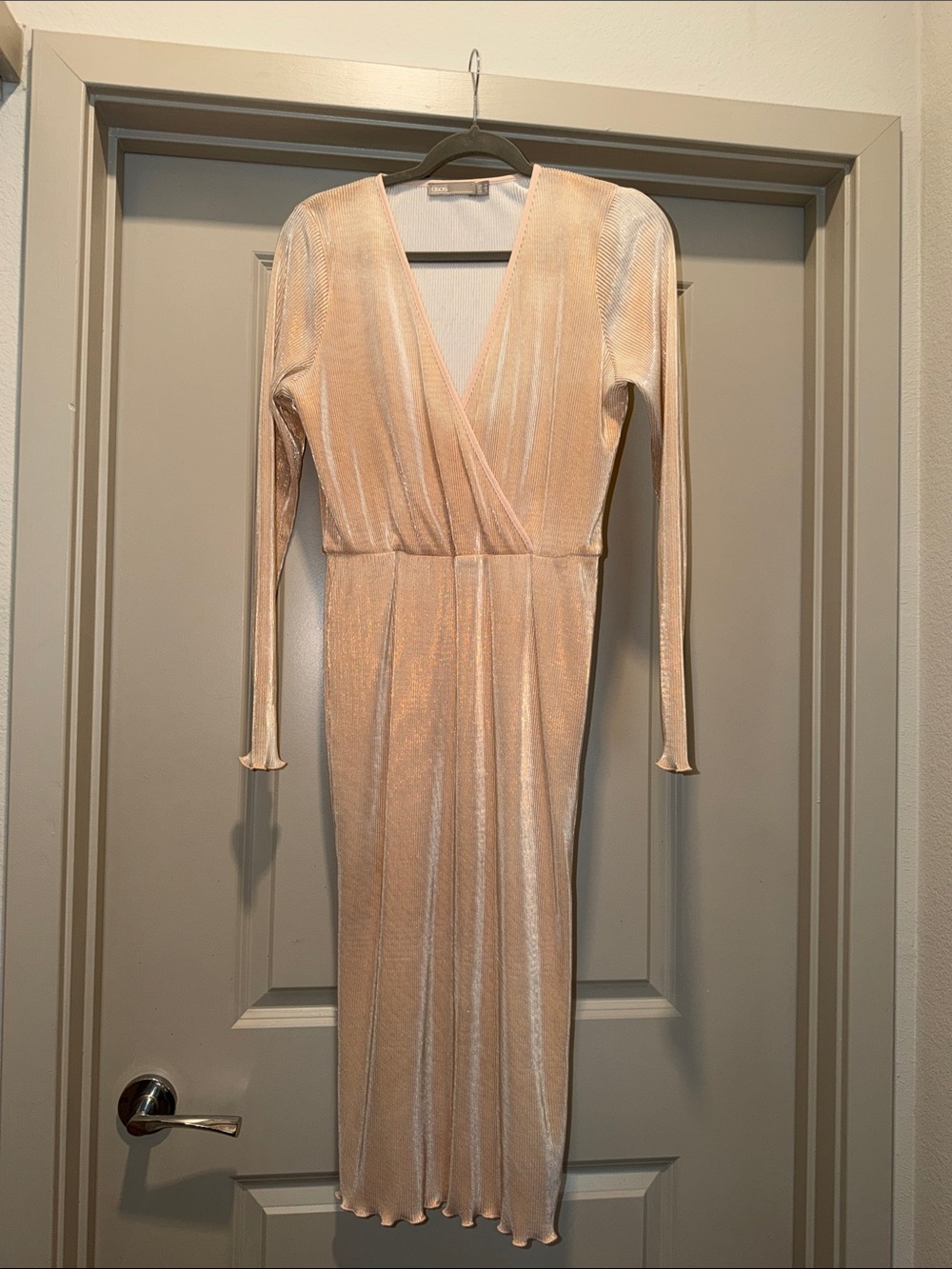 ASOS Long Sleeve Wrap Midi Dress in Light Peach - Size US 6